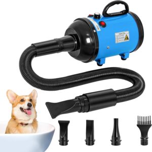 Soplador para perros grandes, 5.2 HP 3500 W de alta velocidad con calentador, máquina secadora de mascotas ajustable con 4 boquillas